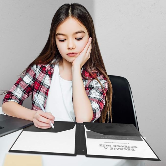 Dunwell Plastic 2-Pocket Folders for 3-Ring Binders, (3 Pack, Black) 3 Hole Punched, Divider Folder for Notebooks, Heavy Duty Poly, Fits 8.5x11 Sheets, Includes Labels