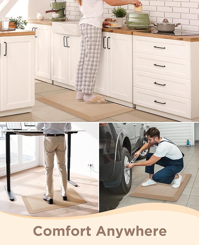 Ophanie Kitchen Mats for Floor, 3/4 Inch Thick Kitchen Rugs, Anti Fatigue Standing Cushioned Mat, Waterproof,Comfort Ergonomic Mat for Office, Home, Sink, 20''x39'' Beige Non-Slip Bottom