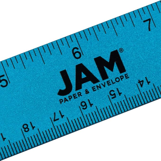 JAM PAPER Strong Aluminum Ruler - 12 Inch - Metal Ruler with Non-Skid Cork Backing - Blue Metallic - Sold Individually