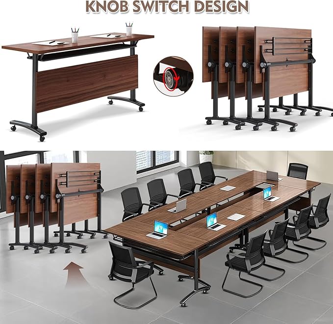 Conference Table, Folding Conference Tables Modern White, Conference Room Table with Wheels, 2-10 People for Office, Meeting Room (6, 1619YHT, 61IN)