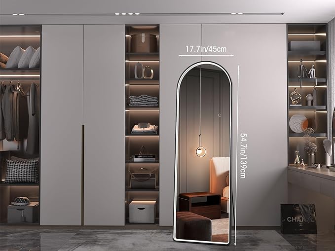 Hasipu 55" X 18" Full Length Mirror with Lights, Black Frame Arch Led Mirror Full Length and 3 Colors Temperatures & Brightness Adjustable,Light Up Mirror Full Body for Bedroom Cloakroom Living Room