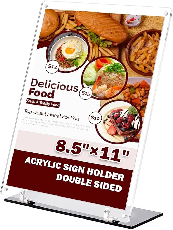 8.5"x11" Acrylic Sign Holder, 180°Adjustable Double-Sided Table Paper Display Stands For Office, Magnetic Clear Code Sign Menu Holder For Store