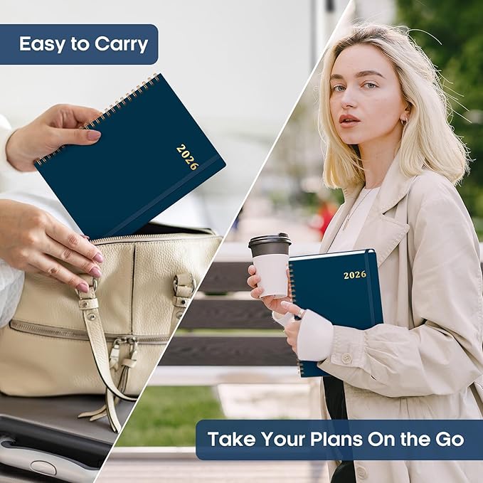 2026 Planner, Weekly and Monthly Calendar Planner Book, January 2026 - December 2026, Hardcover Spiral Planner with Monthly Tabs, Notes Pages, Perfect for Women & Men, A5 (6.4" x 8.5") - Navy
