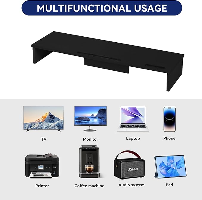 Dual Monitor Stand Riser with Phone Tablet Holder, 35.8in Large Monitor Stand for Desk, Computer Monitor Stand for 2 Monitors, Desk Shelf for Top of Desk, Desktop Organizer for Laptop, Printer, TV