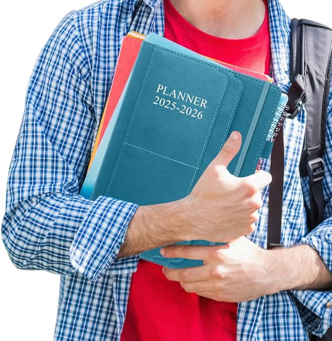 Planner 2025-2026 - 18 Months Academic Planner 5.8" x 8.5", 2025-2026 Weekly & Monthly Agenda with Pen Holder, Vegan Leather Hard Cover, Blue