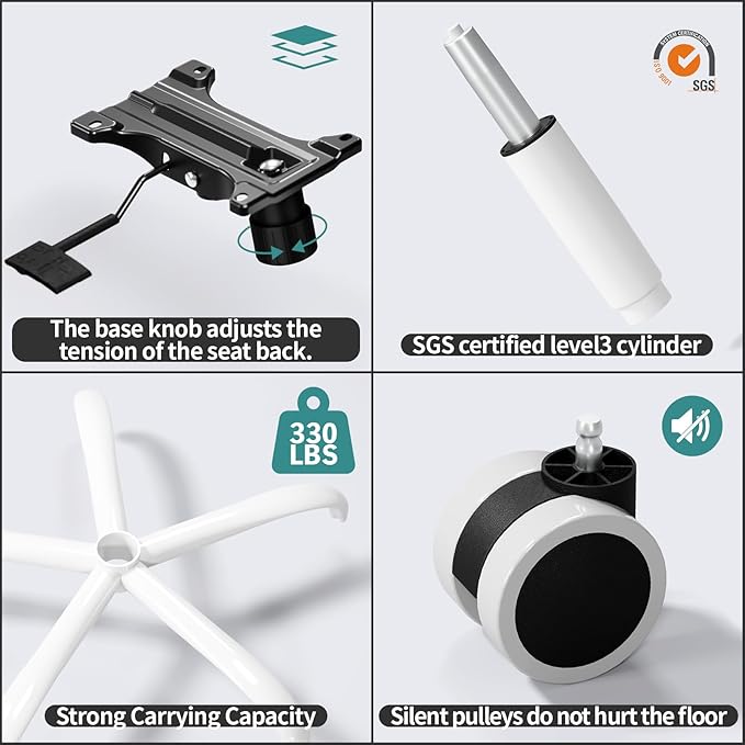 Office Chair Ergonomic Desk Chair, 330 LBS Home Mesh Office Desk Chairs with Wheels, Comfortable Gaming Chair, High Back Office Chair for Long Hours, Office Chair for Study and Work (Grey)