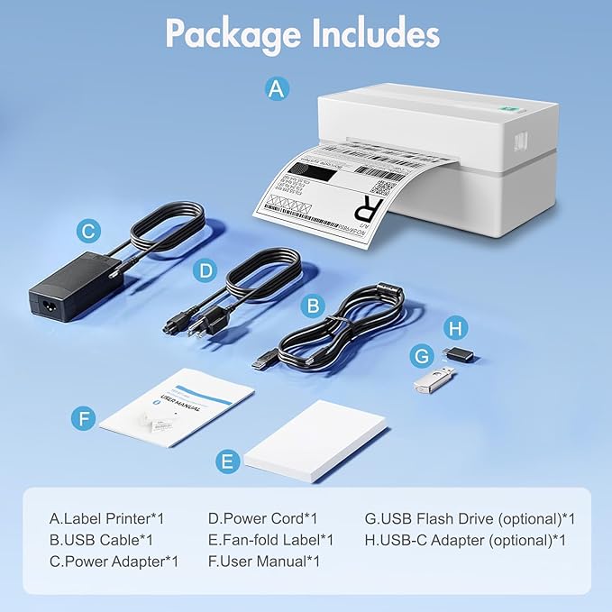 Bluetooth Thermal Shipping Label Printer: 4x6 Wireless Label Maker with Tape for Small Business - Compatible with iPhone, Android, Windows & Mac, Widely Used for USPS UPS Ebay Amazon Shopify, White