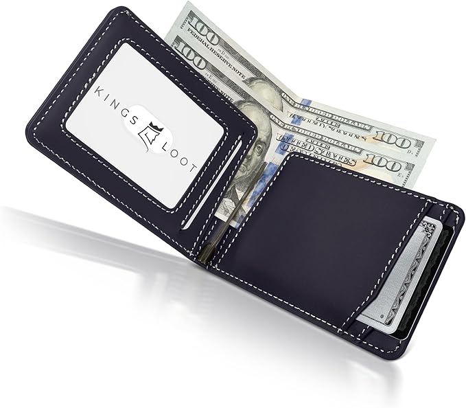 Kings Loot Wallet for Men | Minimalist Slim RFID Blocking Leather Design with Cash Pocket & Card Pull Strap | Holds 1-15 Cards | Stylish & Durable Wallets (Sapphire)
