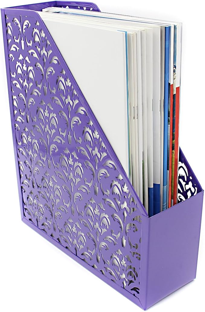 EasyPAG Desk Organizers and Accessories 5 Pieces Office Supplies Set - Vertical File Organizer, Pencil Cup for Desk, Mail Sorter Countertop, Business Card Holder and Sticky Note Holder, Purple