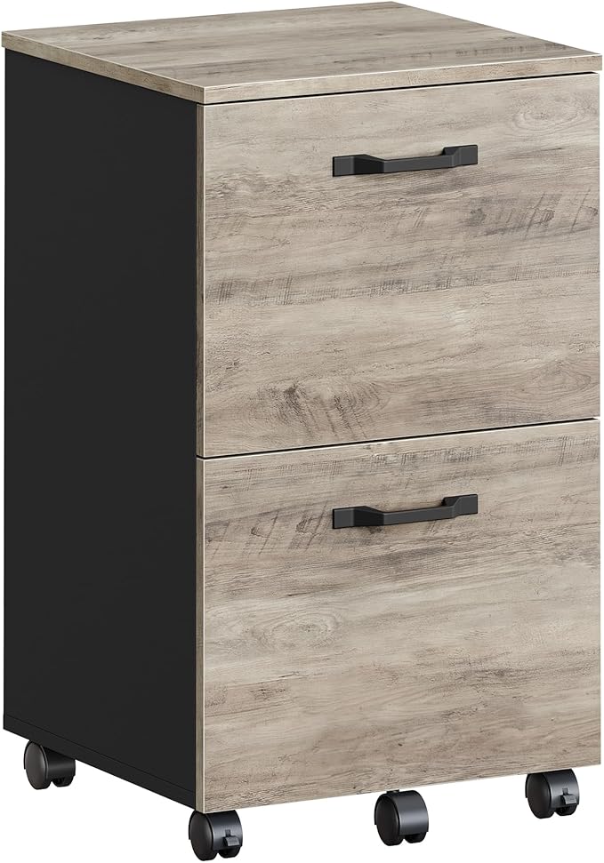 VASAGLE 2-Drawer File Cabinet, Small Rolling Filing Cabinet for Home Office, Printer Stand, for A4, Letter-Size Documents, 15.7 x 16.5 x 27.6 Inches, Heather Greige and Ink Black UOFC040B02