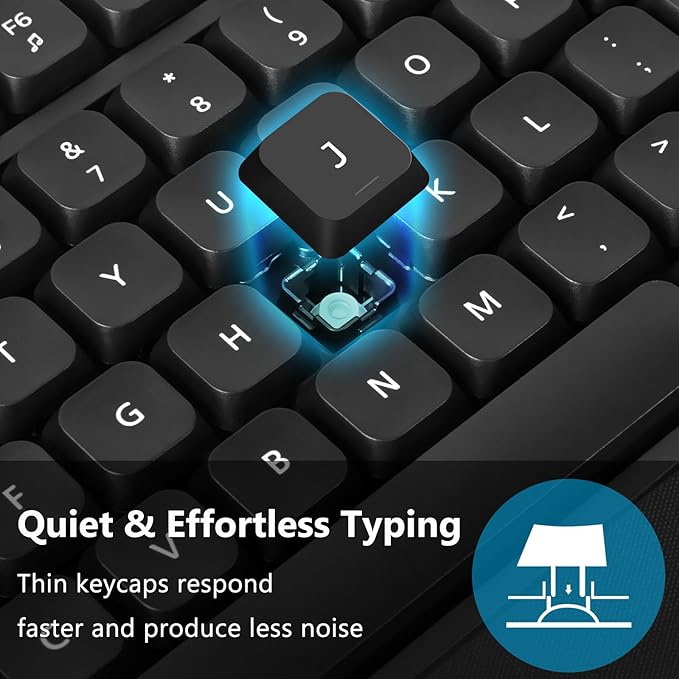 Wireless Keyboard and Mouse Combo, Full-Sized Ergonomic Keyboard with Wrist Rest, Phone Holder, Sleep Mode, Silent 2.4GHz Cordless Keyboard Mouse Combo for Computer, Laptop, PC, Mac, Windows