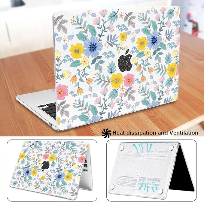 Case Compatible with MacBook Air 13.6 inch 2025 2024 2023 2022 M4 M3 M2 A3113 A2681 A3240 Cover with Touch ID, Pattern Plastic Hard Shell Case for MacBook Air 13 inch M4 2025, Flowers L213