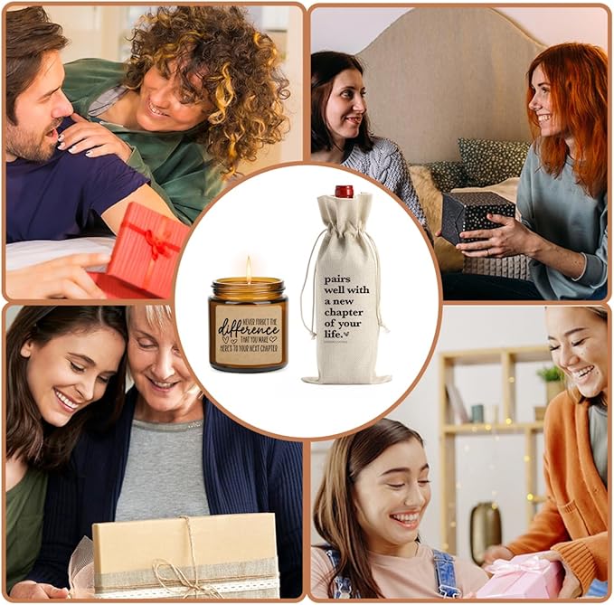 New Chapter Wine Bag Scented Candles Set Thank You Gifts Never Forget The Difference That You Make Farewell Going Away Goodbye Appreciation Retirement Gifts for Women Men Coworker Boss Friend