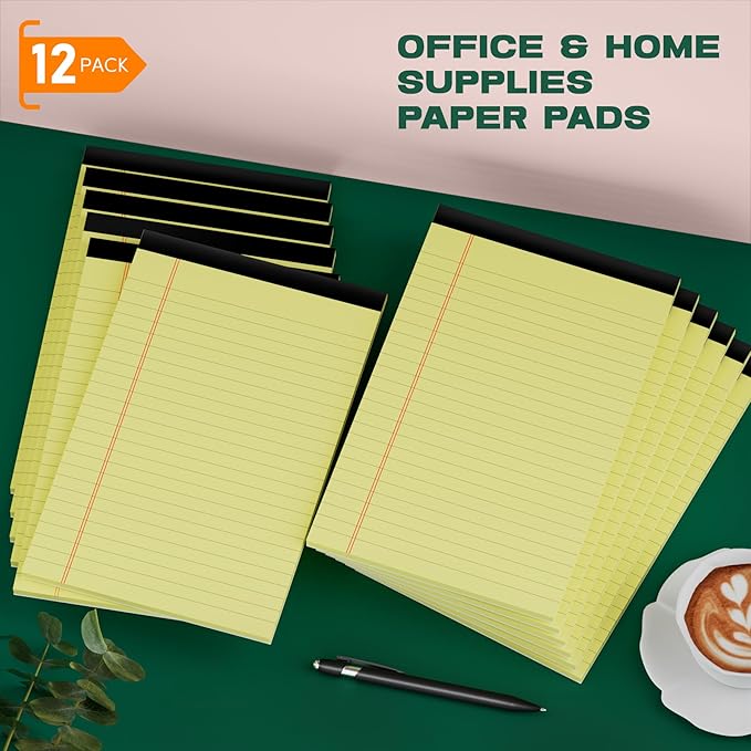 Yellow Legal Pads 5x8 Notepads, 12 Pack Small Note Pads 5x8 College Ruled Perforated Memo Pad for Work, Narrow Ruled Lined Writing Pads, 30 Sheets Per Pad, Mini Notepad for Office Home School