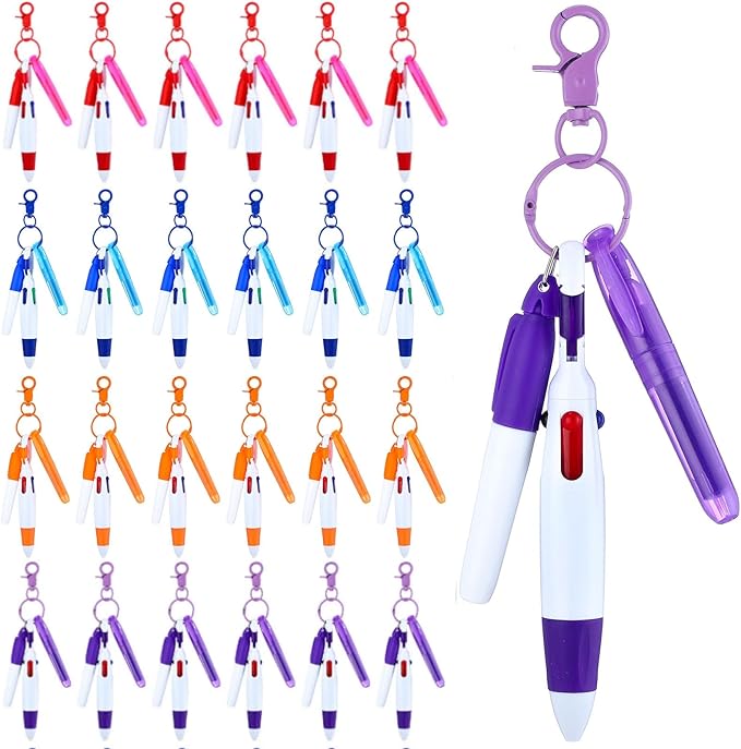 Sherr 25 Sets Retractable Nurse Pens with Mini Highlighter Permanent Marker Keychain Clip Badge Reel Pen Accessories for Nursing Students Medical Staff Office Stocking Stuffer Gift(Bright Color)