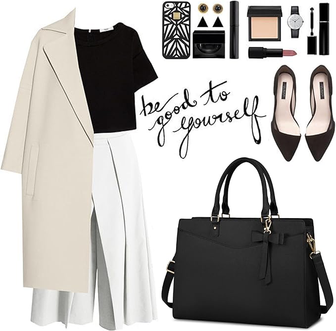 RAINSMORE Laptop Bag for Women 15.6 Inch PU Tote Bag Business Office Work Bag Waterproof Briefcase Computer Tote Lightweight Handbag Shoulder, Black