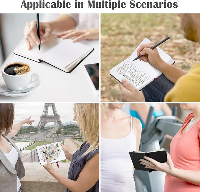 Pocket Dotted Notebook, 2-Pack Dot Grid Notebook, Dotted Journal with Stickers, 3.5" x 5.5" Hardcover, Small Mini A6 size, 160 Pages, 100 gsm Thick Paper, Black