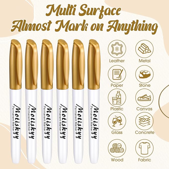 48 Pcs Metallic Permanent Markers Bulk Metallic Marker Pens Medium Tip Quick Dry Paint Pen for Classroom DIY Crafts Artist Illustration Gift Card Making(Gold)
