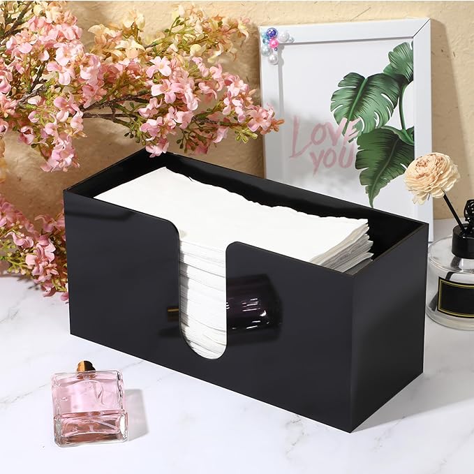 Mumufy 2 Pcs Fold Paper Towel Dispenser Countertop Napkins Dispenser Napkin Holder Multifold Disposable Acrylic Paper Towel for Z or C Fold (Black)