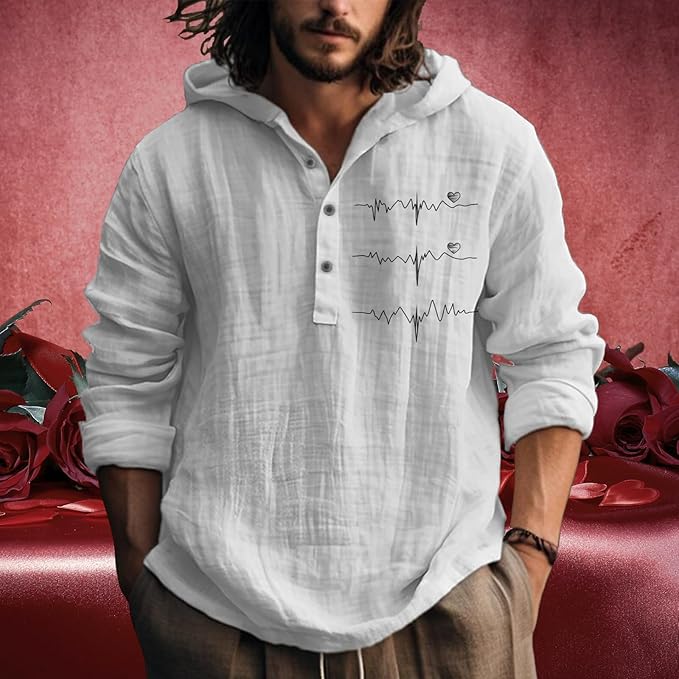 MARSVOVO Hooded Long Sleeve Shirt Men Fashion Graphic Button Up Lightweight Big and Tall Casual Vacation Shirts for Men