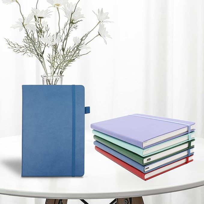 Deziliao Lined Journal Notebooks with Pen Loop, Hardcover Notebook Journal for Work, 100Gsm Premium Thick Paper with Inner Pocket, Medium 5.7"x8.4", (Green-Blue, Ruled)