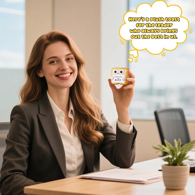 Gifts for Boss “A Festive Toast to My Boss” Handmade Crochet Toast Plush, Funny Thank You Appreciation Gift for Women Men Boss, Coworker, Manager, Supervisor, Leader – Office Christmas Decor Gift