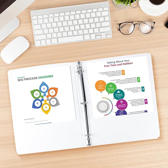 0.5-inch Round Ring Binder, Durable 1/2'' 3 Ring Binder Fit Letter Size Paper, Presentation View Binders, White,12-Pack