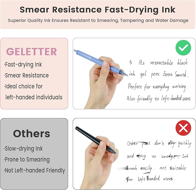 Gel Pens with Ruler Scales Barrel, 5 Pcs 0.5mm Retractable Fine Point Pens for Precise Writing and Drawing, Quick-Dry Ink, Ideal for Office and School Supplies, Free Sticky Notes