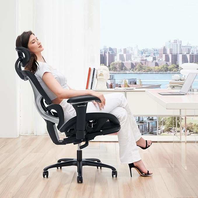 COLAMY Ergonomic Mesh Office Chair with Footrest, Executive High Back Computer Desk Chair with Wide Headrest and Adjustable 3D Arms, Backrest, Tilt Lock and Lumbar Support(Black)