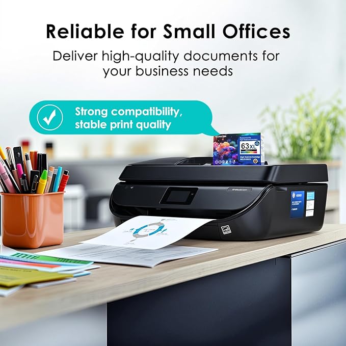 Eco-Friendly Remanufactured Ink Cartridge Replacement for HP 63 63XL HP63 Black and Color Combo 2 Pack for 3830 4650 4652 4655 4520 4512 5255 5258 5252 5200 3833 3630 3632 2132 2130 Printer