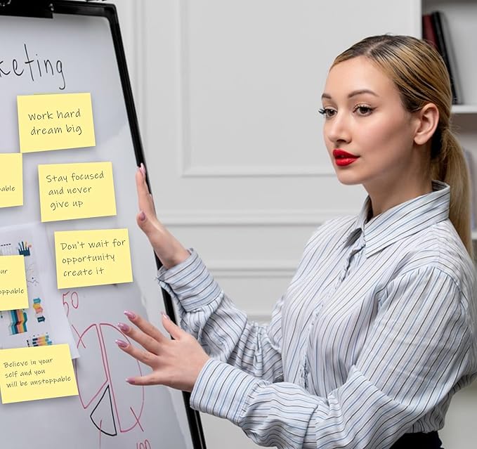 (12 Pads) Large Sticky Notes Yellow 3 x 5in,1200 pcs Self-Stick Notes,100 Sheets/Pad Bright Colors Post Pads,Super Adhesive Sticky Pads Recyclable for Office,Shool,Home,Notebook,Meeting,Clean Removal