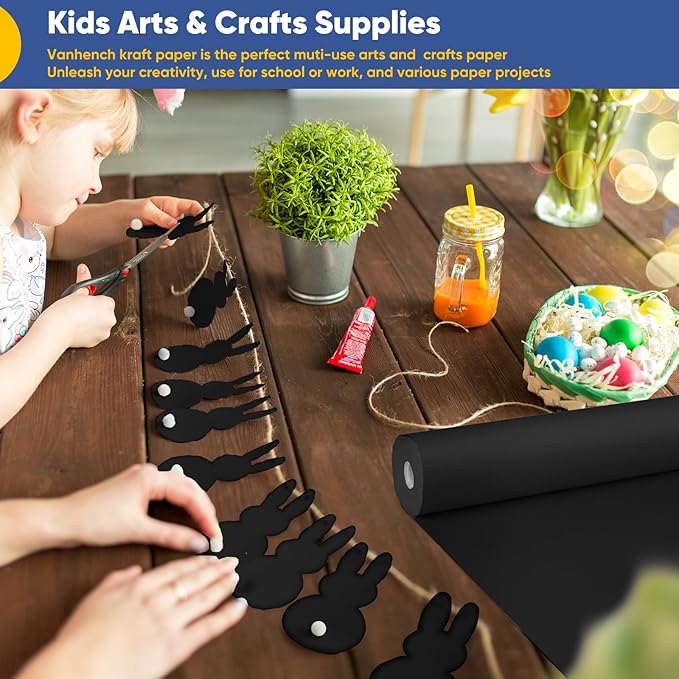 Vanhench Black Wrapping Paper, 17.5" x 963" (80 1/4FT), Art Paper, Birthday, Bouquet Flower Wrapping, 80GSM 55LB