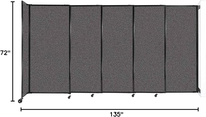 Wall-Mounted Sliding StraightWall Room Divider | Adjustable Widths | Locking Wheels | Room Separator | Up to 11'3" Wide x 6' Tall Charcoal Gray Fabric Panels