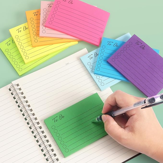 Eastern Wolf 9 Pads to Do Lined Sticky Notes, 9 Bright Multi Colors Self-Stick Note Pads, 3x4 Inch with Line Adhesive Memo Sticky Notes Notepad, 50 Sheet/Pad
