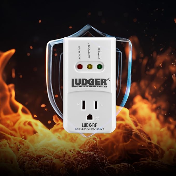 Ludger Power Surge Protector for Refrigerator (LUDX-RF), ETL Certified, Connects to Most Domestic Refrigerators, 4-Minute Safety Cycle, 3 Modes LED Indicator, Fire-Resistant Shell