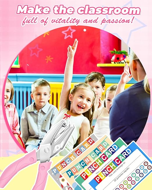 UCEC 200 Pieces Punch Cards with Star + Circle Hole Punchers, Incentive Loyalty Reward Punch Card for Classroom with Handheld Single Punches Kit to Behavior for Business School Kids Students Teachers