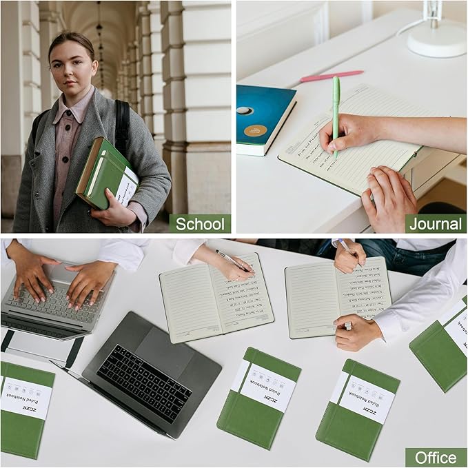 ZCZN 6 Pack Lined Journal Notebooks, 192 Pages A5 Hardcover Leather Journals for Work,Writing,School & Travel, College Ruled Journaling Notebooks for Notes Taking,Diary Notepad (Light Green*6)