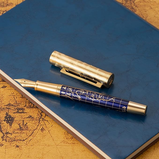 Hongdian 8041 Qinghai-Tibet Plateau Souvenir Fountain Pen, Iridum Fine Golden Nib with Metal Pen Box Set