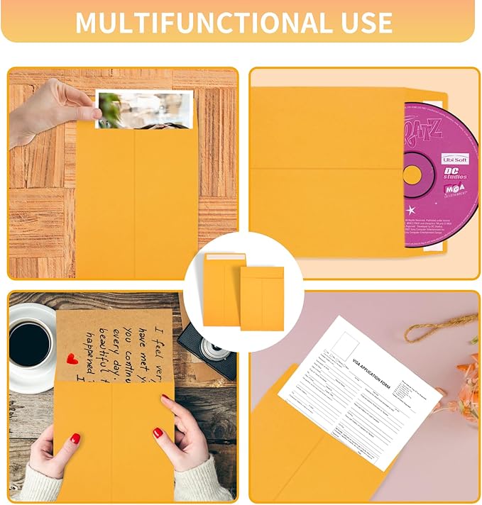 Joyberg 6x9 Envelopes Self Seal, Yellow, Printable, Tear Resistant Kraft Envelopes for Mailing Letters, Documents, Photos, Invitations