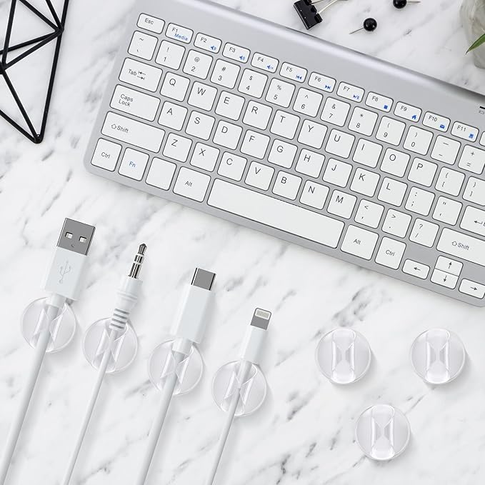 12 Pack Cable Clips, Znben Clear Cord Organizer Holder Adhesive Cord Management Charger Wire Holder Clips for Desk, Home, Office, Car, Cubicle, Nightstand