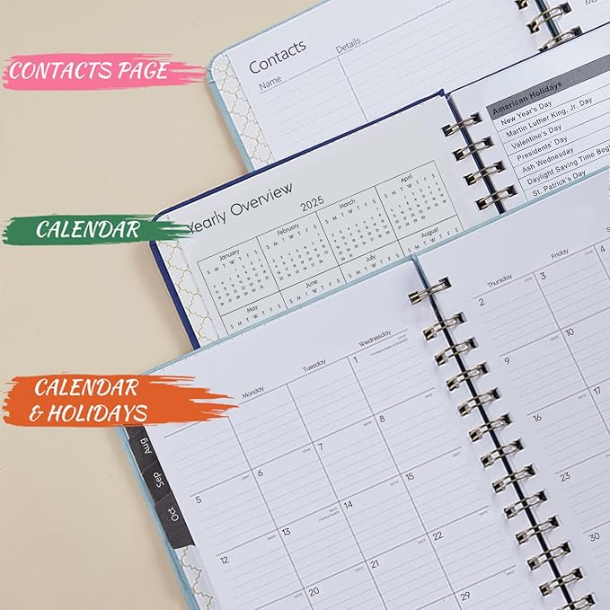 Academic Planner 2025-2026, Weekly and Monthly Calendar Planner, July 2025 - June 2026, 6.4" x 8.5", Faux Leather Cover Yearly Teacher Student Planning Agenda Book with Tabs, Pocket, Notes(Green)