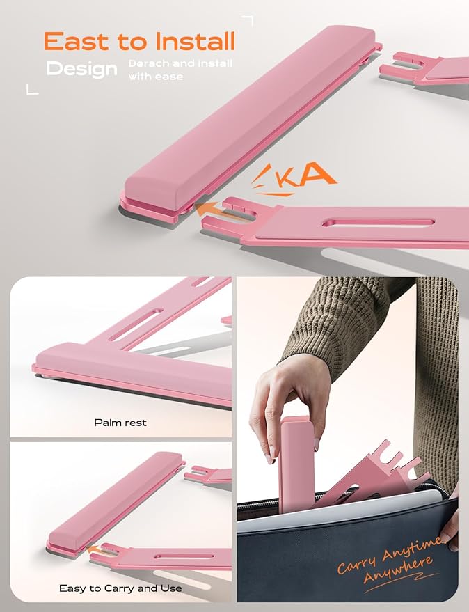 Laptop Stand for Desk, Laptop Stand with Wrist Support, Ergonomic Detachable Laptop Riser, Mount, Holder Notebook Computer Stand for MacBook Air Pro, HP, Dell, XPS, HP (10-17") Laptops - Pink