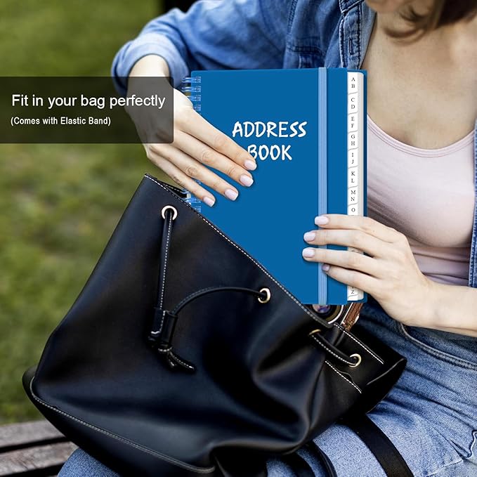 Address Book with Alphabetical Tabs - A5 Telephone & Address Book with Address Contacts, Special Date, Phone, Birthday & Internet Login Password for Home and Office, 6.2" x 8.5", Blue