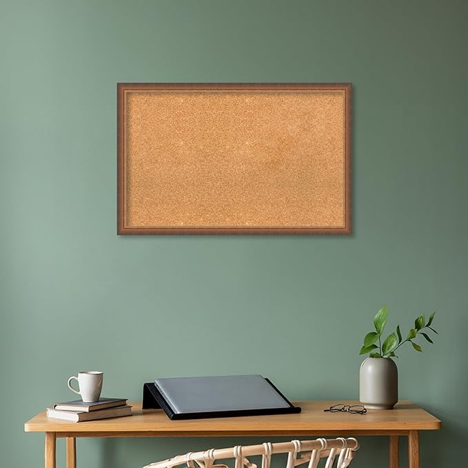 Amanti Art Natural Cork Board for Wall, 22x34 Vision Board with Bronze Frame, Large Corkboard Office Decor for Home Organization, Modern Corkboard Pinboard to Display Items for Home Organization in