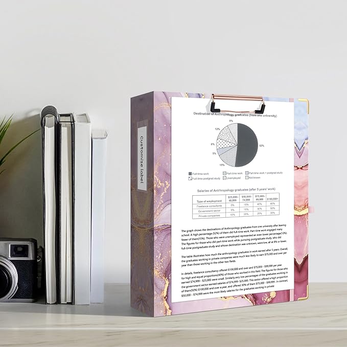 Ospelelf 3 Ring Binder, 2 Inch Letter Size (11" x 8.5") with 5 Tab Dividers, File Folder Labels and Low Profile Clipboards, Pink Marble Binder for School and Office Supplies