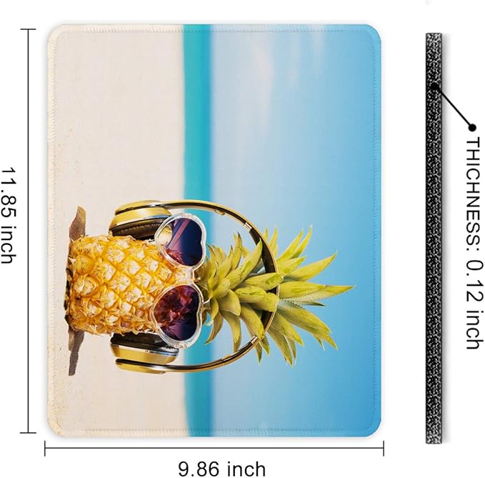 Auhoahsil Mouse Pad, 12 x 10 in Beach Theme Computer Mouse Pad for Desk, Premium-Textured Non-Slip Rubber Stitched Edges Waterproof Square Mouse Mat for Gaming Work Wireless Mice, Pineapple