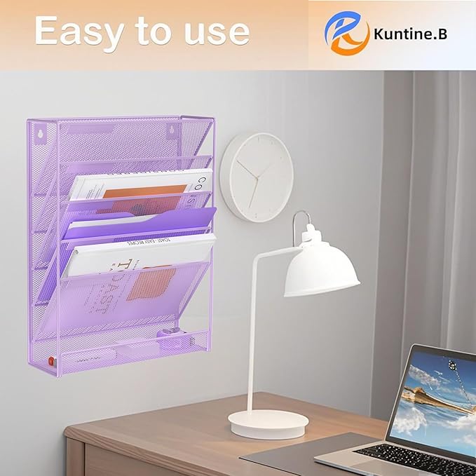 Kuntine.B Wall File Organizer Office Hanging Magazine Holder Wall File Organizer for Office Home (Purple, 6 Tier)
