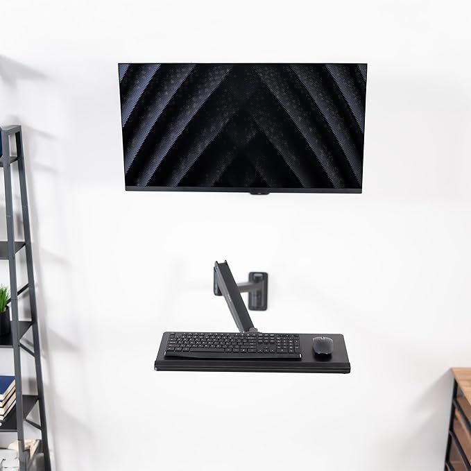 VIVO Sit-Stand 24 Inch Pneumatic Spring Keyboard and Mouse Tray Wall Mount, Counterbalance Height Adjustable Typing Platform, Ergonomic Tilt, Black, MOUNT-KB35C