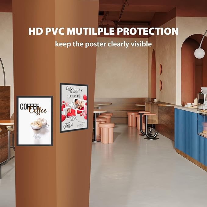 8.5"x 11" Self Adhesive Magnetic Sign Holder, Double Sided Window Magnetic Display Frame with Clear PVC and Strong Magnetic for Office/Store/Door/Glass/Refrigerator Display Frame(Black, 5Pack)