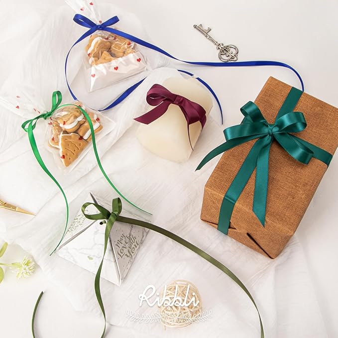 Ribbli Moss Green Satin Ribbon,Double Faced Satin 1/2 inch x Continuous 25 Yards,Use for Bows Bouquet,Gift Wrapping,Wedding Decoration,Floral Arrangement